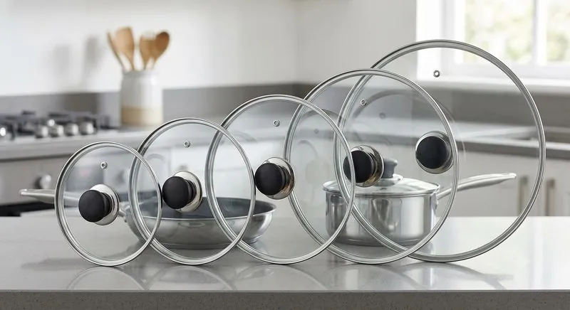 Set of G-Type tempered glass lids with black knobs and SS rims